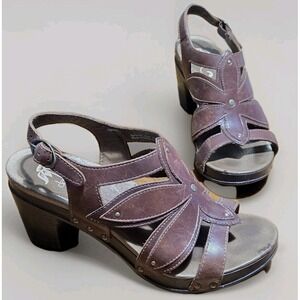 Dansko Nina Sandals Women's 38 / 7.5 Brown Platform Chunky Floral Leather Buckle
